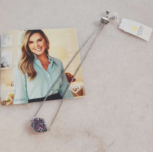 Kendra Scott Multi Iridescent Drusy Theo Silver Bracelet NWT - Picture 3 of 6